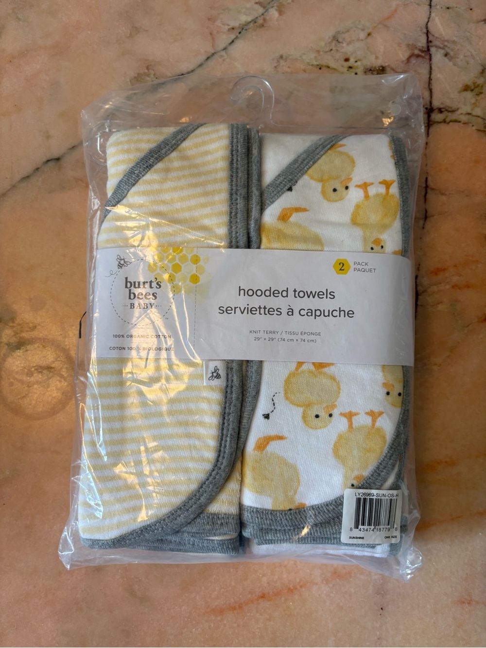 Burt's Bees Baby Yellow & White Hooded Towel Set - 2 Pack NWT